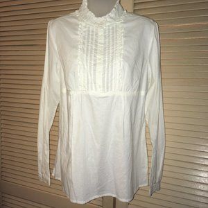 NWT Ivory Ruffled Bib Front Long Sleeve Blouse Medium